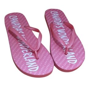 size 6 Canada's wonderland pink flip flops like new